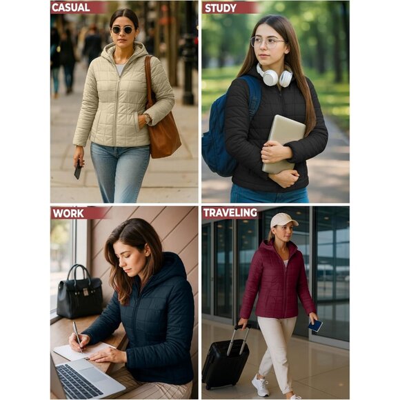 Women's Puffer Jacket Hood 32 Degree Quilted Winter Puff Foldable Jacket Red - Picture 4 of 7